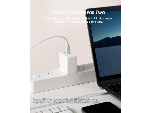 USB C Charger 65W, (GaN 65W), PPS Fast Charger Adapter, Dual USB C Ports Foldable Compact Charger for MacBook Pro/Air, iPad Pro, Google Pixelbook,...