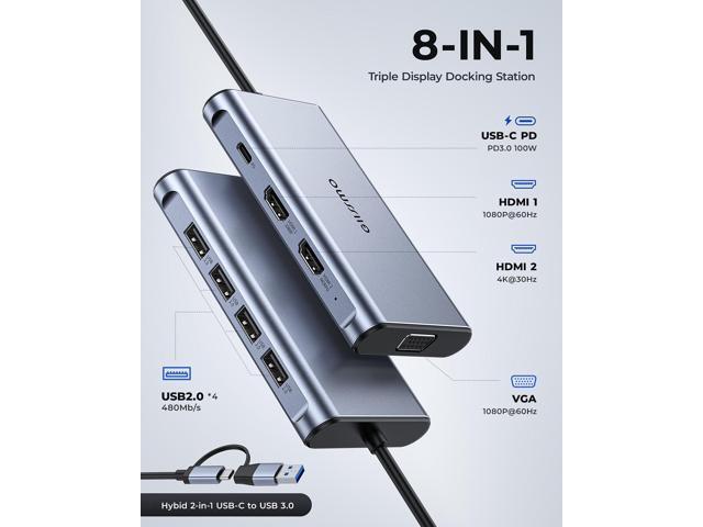 GIISSMO USB Docking Station, USB C Hub USB 3.0 to Dual HDMI VGA Adapter Triple Display USB C Laptop Docking Station Dual Display for MacBook...