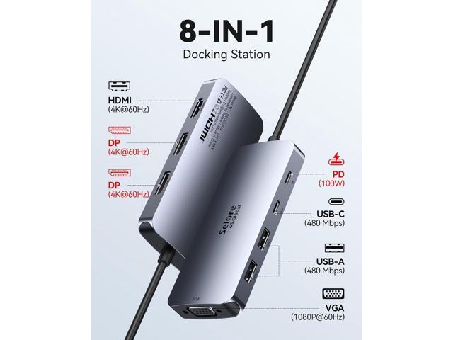USB C Docking Station Dual Displayport Monitor, USB C Hub Displayport with 2 DP, HDMI, VGA, PD Charging, USB A & C 2.0 Ports Multi Monitors Adapter...