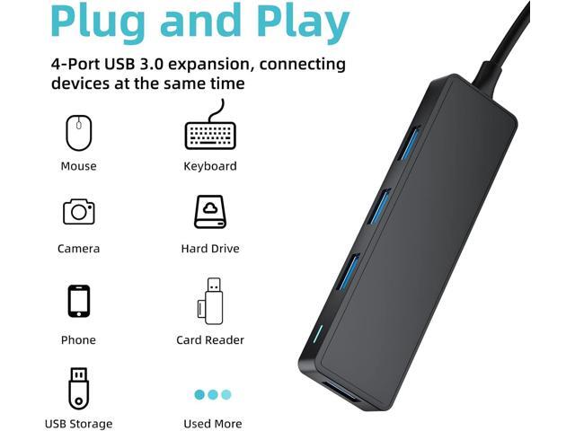 USB Hub, 3.0 4-Port Ultra-Slim Data USB Expander with 4 FT Extended Cable Compatible with MacBook, Mac Pro, Mac Mini, iMac, Surface Pro, XPS, PC,...