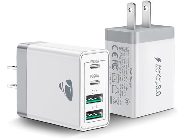 [2-Pack] USB C Wall Charger, Aiminu 40W 4-Port Fast USB C Charger Block Dual Port PD Power Adapter + QC Wall Plug Multiport Type C Charging Block...