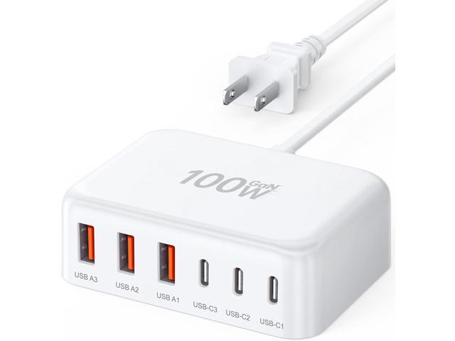 USB C Fast Charger, 100W GaN 6 Port Type Charging Station Hub Block Cube, Wall Charger Power Strip Adapter Plug for iPad iPhone 16 15 14 13 12 Pro...