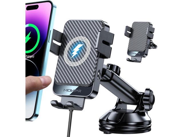 Wireless Car Charger, MOKPR 15W Fast Charging Auto-Clamping Car Mount Universal Hands-Free Car Charger Mount for Dash Windshield Air Vent...