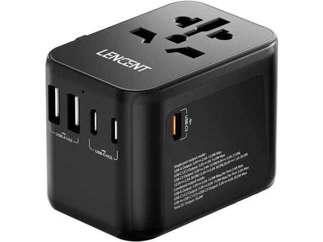 LENCENT Universal Travel Adapter, GaN III 30W International Charger with 2 USB Ports & 3 USB-C PD Fast Charging Adaptor, Worldwide Wall Charger for...