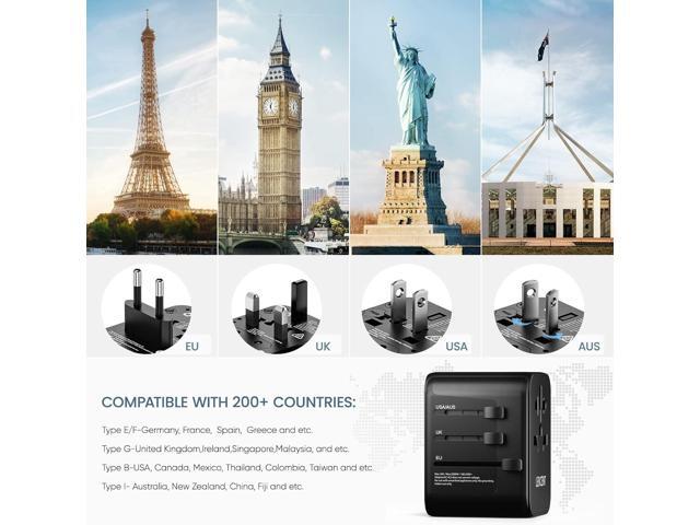 LENCENT Universal Travel Adapter, GaN III 30W International Charger with 2 USB Ports & 3 USB-C PD Fast Charging Adaptor, Worldwide Wall Charger for...