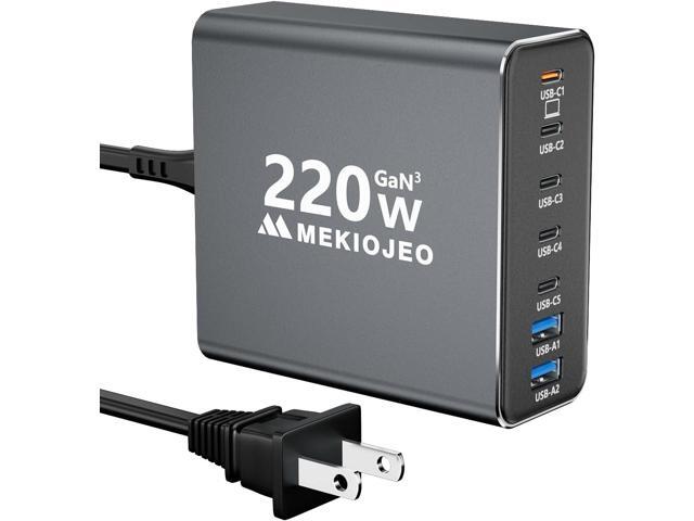 Aluminum Alloy USB C Charger 220W GaN Charger Fast USB C Charging Station 7 Ports 65W Laptop Charger for MacBook Pro/Air/iPad Pro/iPhone Grey