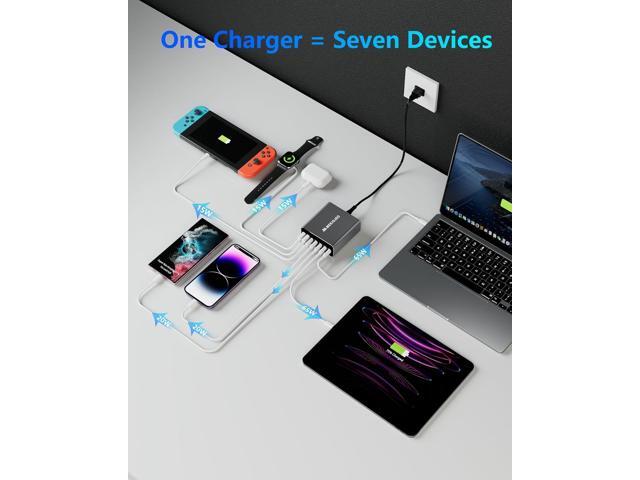 Aluminum Alloy USB C Charger 220W GaN Charger Fast USB C Charging Station 7 Ports 65W Laptop Charger for MacBook Pro/Air/iPad Pro/iPhone Grey