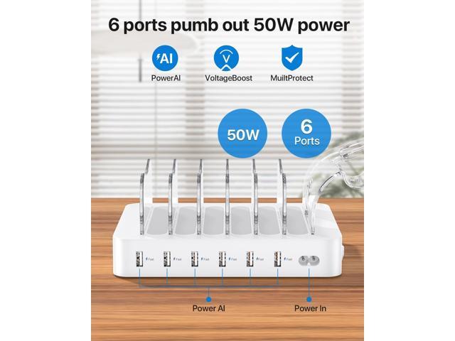 SooPii Premium 6-Port USB Charging Station Organizer for Multiple Devices, 6 Short Charging Cables and One Upgraded i-Watch Charger Holder...