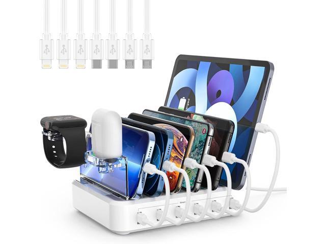 Charging Station for Multiple Devices,60W 6 Port Charger Station with 7 Mixed Charging Cables,USB Charging Dock,Compatible with Cellphone,Tablet,...