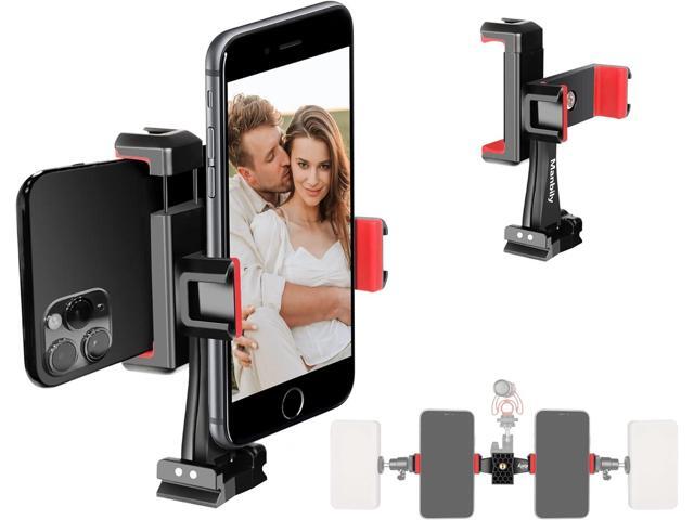 Manbily Phone Tripod Mount Adapter, 360° Rotatable Dual Cell Phone Holder Clip, Adjustable Clamp with 4 Cold Shoe, for Tripod Monopod Selfie Stick...