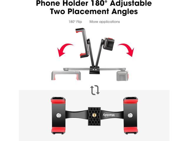 Manbily Phone Tripod Mount Adapter, 360° Rotatable Dual Cell Phone Holder Clip, Adjustable Clamp with 4 Cold Shoe, for Tripod Monopod Selfie Stick...