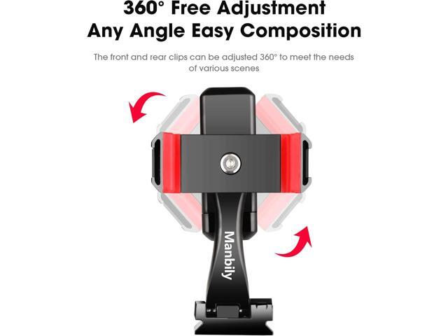 Manbily Phone Tripod Mount Adapter, 360° Rotatable Dual Cell Phone Holder Clip, Adjustable Clamp with 4 Cold Shoe, for Tripod Monopod Selfie Stick...