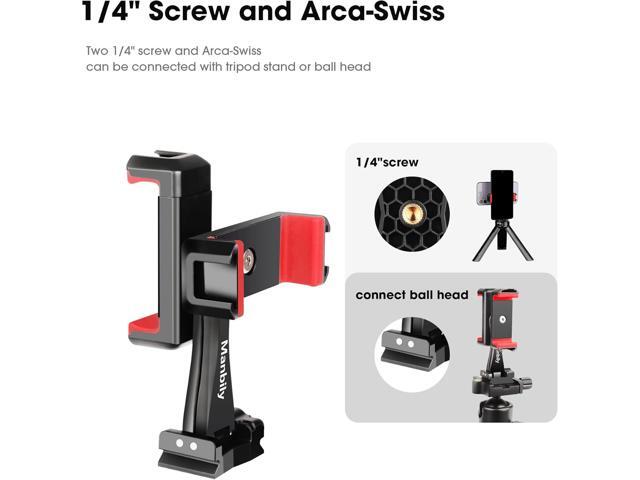 Manbily Phone Tripod Mount Adapter, 360° Rotatable Dual Cell Phone Holder Clip, Adjustable Clamp with 4 Cold Shoe, for Tripod Monopod Selfie Stick...
