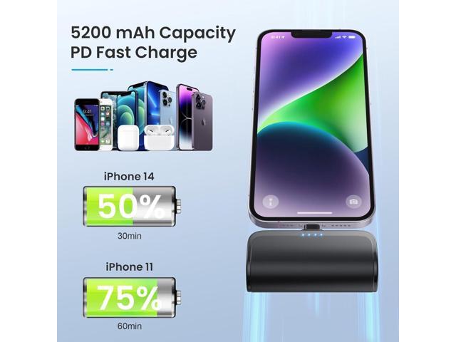 Mini Portable Charger Power Bank for iPhone,5200mAh Portable Phone Charger, Ultra-Compact PD Fast Charging Battery Pack Compatible with iPhone...
