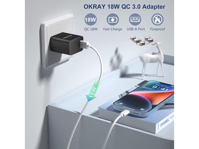 USB Charger Block, OKRAY 2-Pack 18W QC Fast Charging Plug Adapter 2.0/3.0 Quick Charge Power Wall Charger Brick Compatible for iPhone 15 14 13 12...