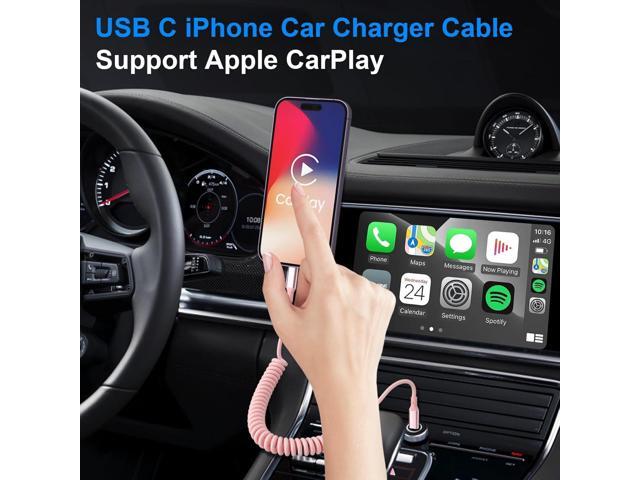 Coiled iPhone Lightning Cable Apple Carplay Cord, MFi Certified 3FT USB C to Lightning Car Charger Cable Pink Short Curly with Data Sync, for...