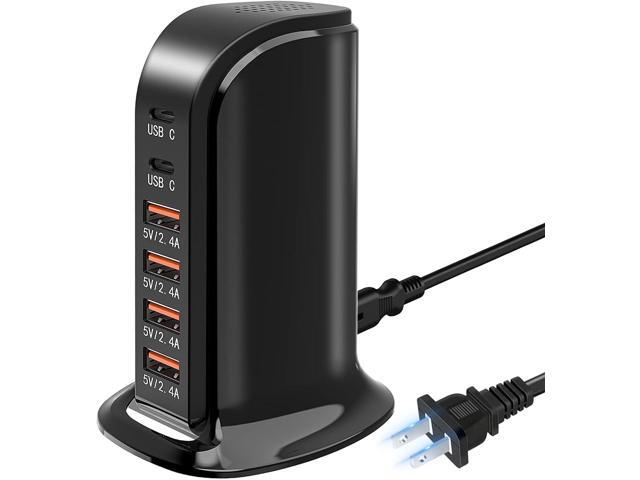 USB Charger Block RISWOJOR, 40W 6-Port USB Charging Station with Auto Detect Technology Safety, USB Multiport Charger Tower with Type-C 3A for...
