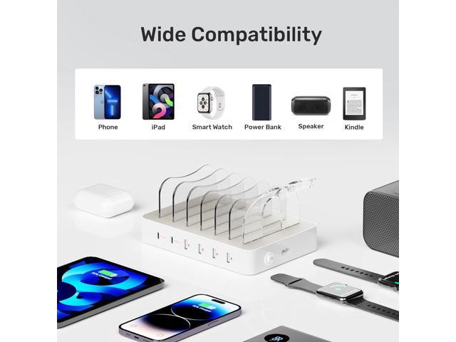 Unitek Multi USB Charging Station - 6 Port USB C Charging Dock with 2 PD 20W, Multiple Devices Charging Station Organizer for iPad, iPhone, iWatch,...