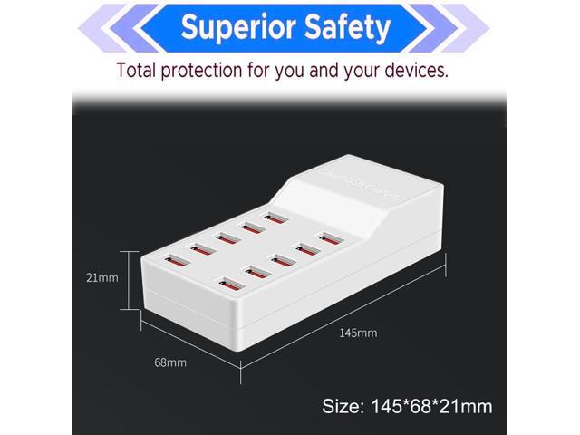 USB Charger Station,10-Port 50W/10A Multiple USB Charging Station,Multi Ports USB Charger Charging for SmartphonesTabletsand Other USB Devices.