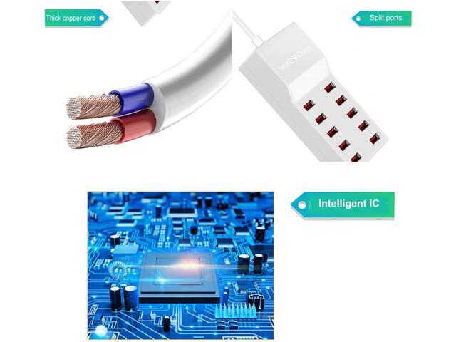 USB Charger Station,10-Port 50W/10A Multiple USB Charging Station,Multi Ports USB Charger Charging for SmartphonesTabletsand Other USB Devices.