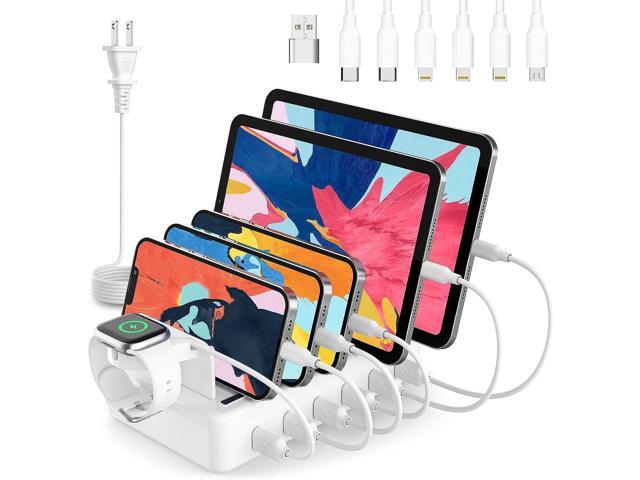 Honcila Charging Station for Multiple Devices, 6 Port 50W Fast Multi Charger Station Charging Dock with 6 Mixed Charging Cables for iPhone, iPad,...