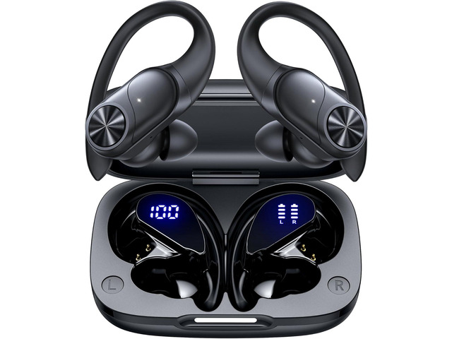 PocBuds Bluetooth Headphones Wireless Earbuds 80hrs Playtime Wireless Charging Case Digital Display Sports Ear Buds with Earhook Deep Bass IPX7...