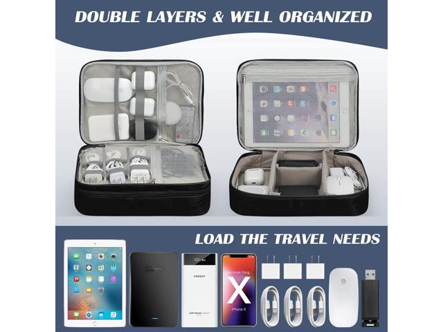 C Large Electronic Organizer, Double Layer Portable Waterproof Travel Cable Organizer Bag Pouch for Electronics Accessories, Travel Storage Bag for...