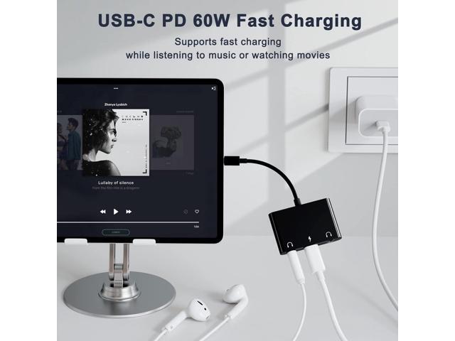 UWECAN USB C Headphone Adapter,3 in 1 USBC to 3.5mm Dual Headphone Jack Adapter for Stereo,USB-C Audio Adapter with Type-c Fast Charging...