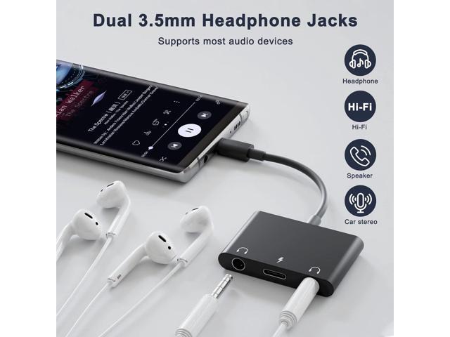 UWECAN USB C Headphone Adapter,3 in 1 USBC to 3.5mm Dual Headphone Jack Adapter for Stereo,USB-C Audio Adapter with Type-c Fast Charging...