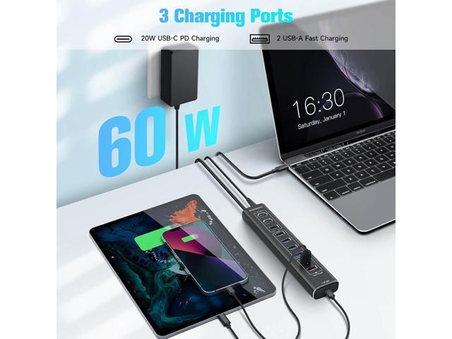 Rosonway 10-Port Powered USB 3.2/USB C Hub 60W with 10Gbps USB-A 3.2, 2 USB-C 3.2, 4 USB 3.0 Data Ports, 1 USB-C PD and 2 USB-A Fast Charging...