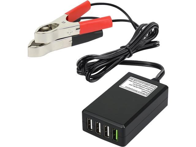 LeMotech DC Converter with Battery Clip 12V 24V to 5V Step Down 4-Port USB Power Adapter Charger Portable for iPhone iPad Android and Tablet Chargers