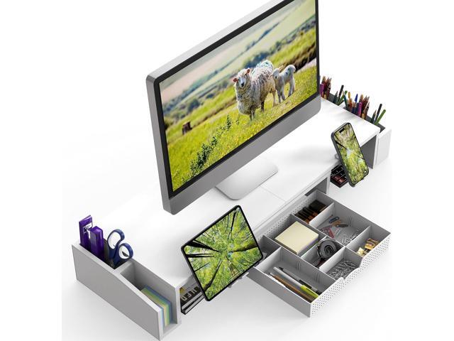 Simple Houseware Desk Dual Monitor Stand Riser with Drawer, White