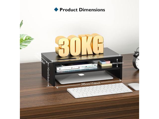 BONTEC 2-Tier Wood Monitor Stand with Storage, Desktop Riser with Cellphone Holder and Cable Management, 16.5 Inch Shelf, Black