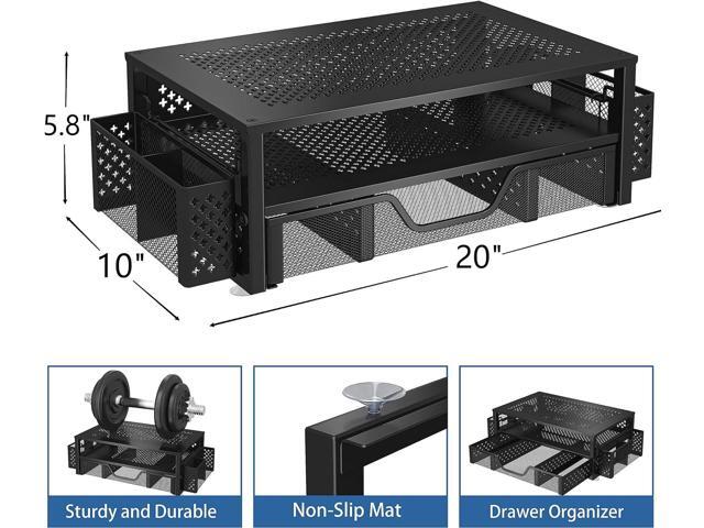 Simple Trending 2 Tier Metal Monitor Stand Monitor riser and Computer Desk Organizer with Drawer and Pen Holder for Laptop, Computer, iMac, Black