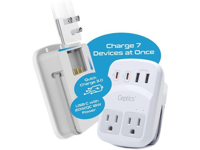 Ceptics World Travel Adapter Kit 2 USB-A, USB-C US Outlets, 20W/QC 18W Power Delivery, Surge Protection, SWADAPT Compatible for Europe, UK, China,...