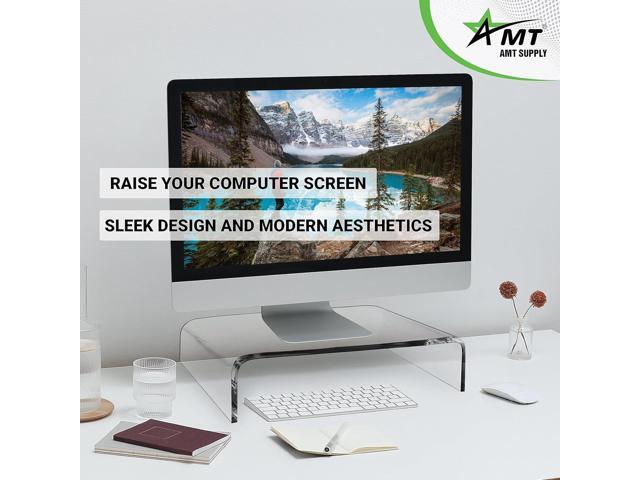 AMT 2 Pack Acrylic Laptop Monitor Stand & Computer Riser with Cat Keyboard Protector, Space-Saving Design, Extra Storage, Clear Shelf - Ideal for...