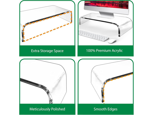 AMT 2 Pack Acrylic Laptop Monitor Stand & Computer Riser with Cat Keyboard Protector, Space-Saving Design, Extra Storage, Clear Shelf - Ideal for...