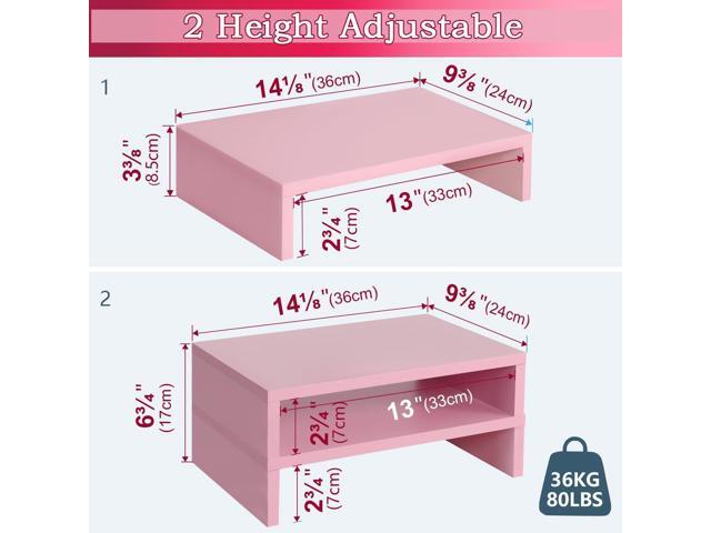 TEAMIX Pink Monitor Stand Riser-2 Pack,Wood 2 Tier Adjustable Monitor Stand Dual Monitor Riser for 2 Monitors/Laptop/PC Computer Stand for Desk