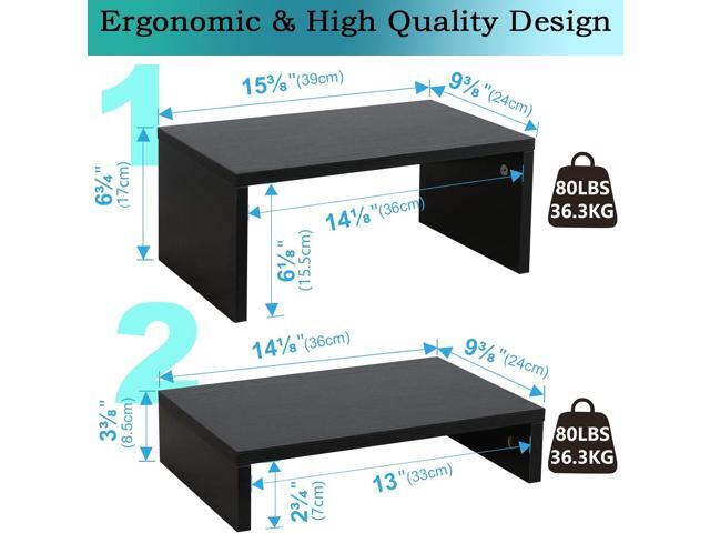 TEAMIX 2 Pack Black Monitor Stand Riser,Wood 2 Tier Adjustable Monitor Stand Dual Monitor Riser for 2 Monitors/Laptop/PC Computer Stand Desktop...