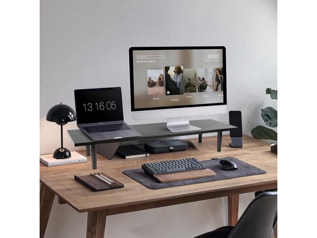 Dual-Monitor-Stand-Riser-For-Desk Adjustable Length 32-40 InchLarge Desktop Computer Monitor Riser For 2 ScreensDesk Shelf Organizer Riser Stand...