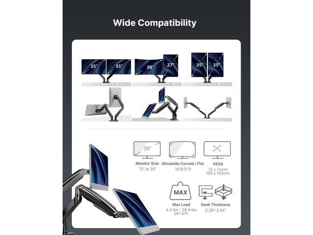HUANUO Dual Monitor Stand for 13 to 35 inch, Premium Dual Monitor Mount with USB, Height Adjustable Monitor Stands for 2 Monitors, VESA Bracket...