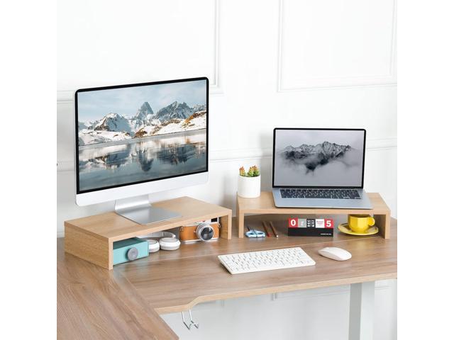 TEAMIX 2 Pack Monitor Stand Riser-20 inch, Wood Monitor Stand, Desktop Organizer TV/Screen/PC/Printer/Laptop Riser, Computer Stand with Keyboard...