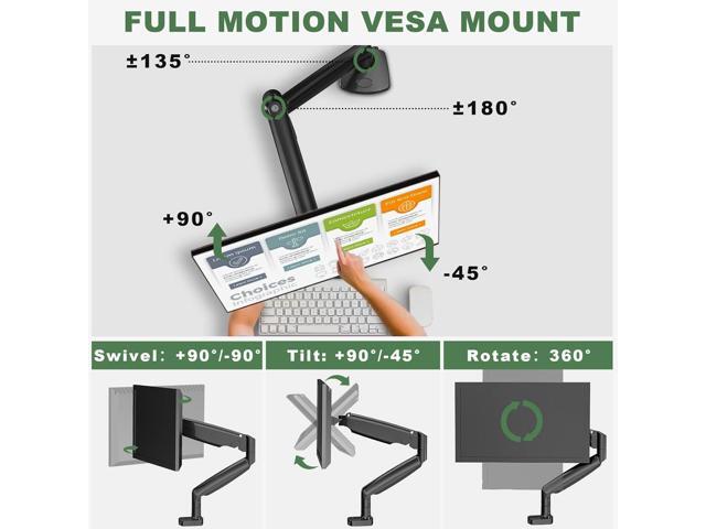 Sinlge Monitor Mount for 13 to 34 inch Flat/Curved Computer Screen, Gas Spring Ultrawide Monitor Arm Holds up to 26.5 lbs, Clamp & Grommet Base,...