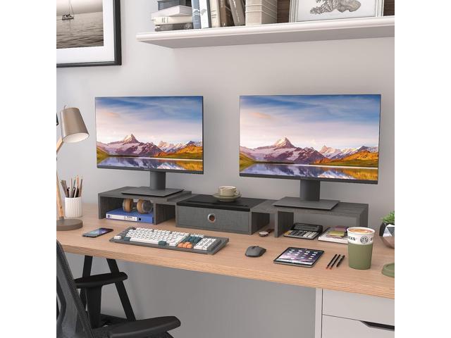 WESTREE Triple Dual Monitor Stand Riser with Drawer,Extra Large Adjustable for 2~3 Monitors,Solt for Phone & Tablet, Desktop Organizer Stand for...