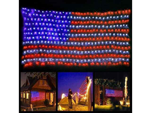 American Flag String Lights, Waterproof Led Flag Net Light, with 420 Super Bright LED, for Yard Garden Decoration, Festival, Holiday, Party...