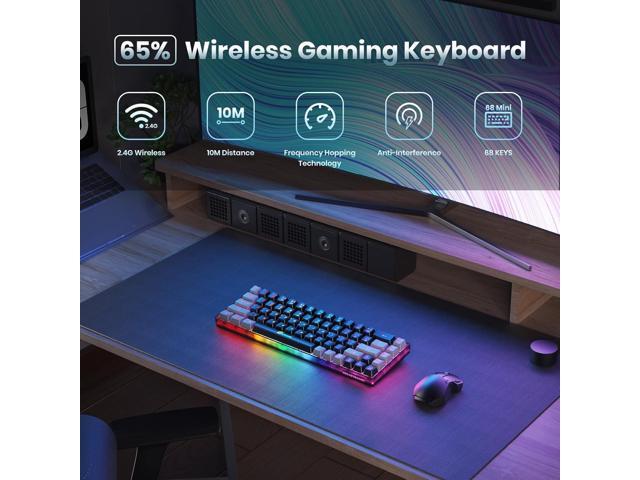 65% Wireless Gaming Keyboard, Rechargeable Backlit Gaming Keyboard, 68 Keys Ultra-Compact Anti-ghosting No-Conflict Wireless Keyboard for PC Laptop...