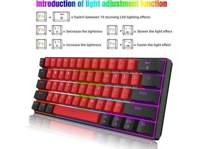 Snpurdiri 60% Wired Mechanical Keyboard, Mini Gaming Keyboard with 61 Keys for PC, Windows XP, Win 7, Win 10 (Black-Red, Red Switches)