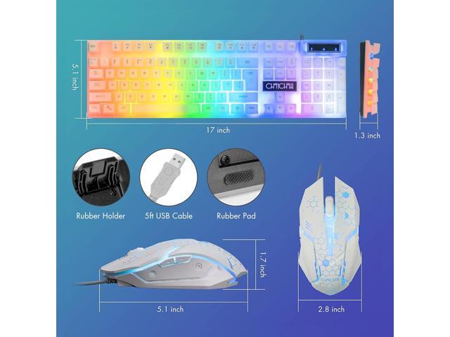 CHONCHOW LED Keyboard and Mouse, 104 Keys Rainbow Backlit Keyboard and 7 Color RGB Mouse, White Gaming Keyboard and Mouse Combo for PC Laptop Xbox...