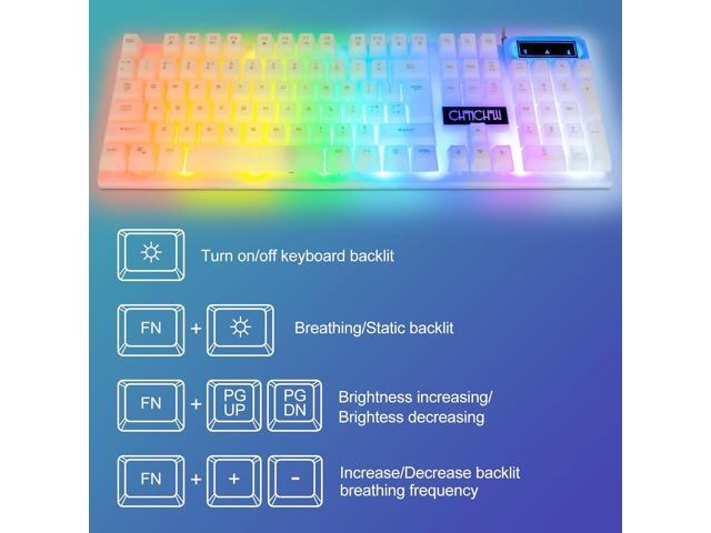 CHONCHOW LED Keyboard and Mouse, 104 Keys Rainbow Backlit Keyboard and 7 Color RGB Mouse, White Gaming Keyboard and Mouse Combo for PC Laptop Xbox...