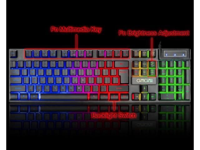 Keyboard and Mouse Gaming LED Wired Combo with Emitting Character Keyboard 4800DPI 2 Side Button USB Mouse Rainbow Backlit Mechanical Feeling...